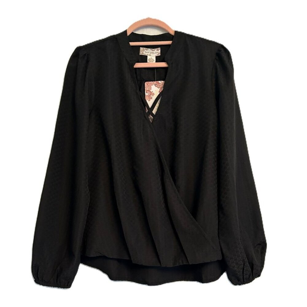 NWT Band of the Free Crossover Long Sleeve Black Blouse XS Boho Retro 70's Style